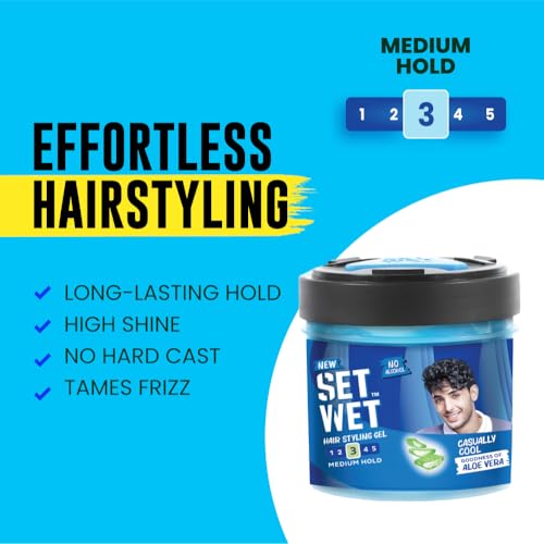 Set Wet Styling Hair Gel for Men - Casually Cool, 250gm | Medium Hold, High Shine | For Medium to Long Hair |No Alcohol, No Sulphate