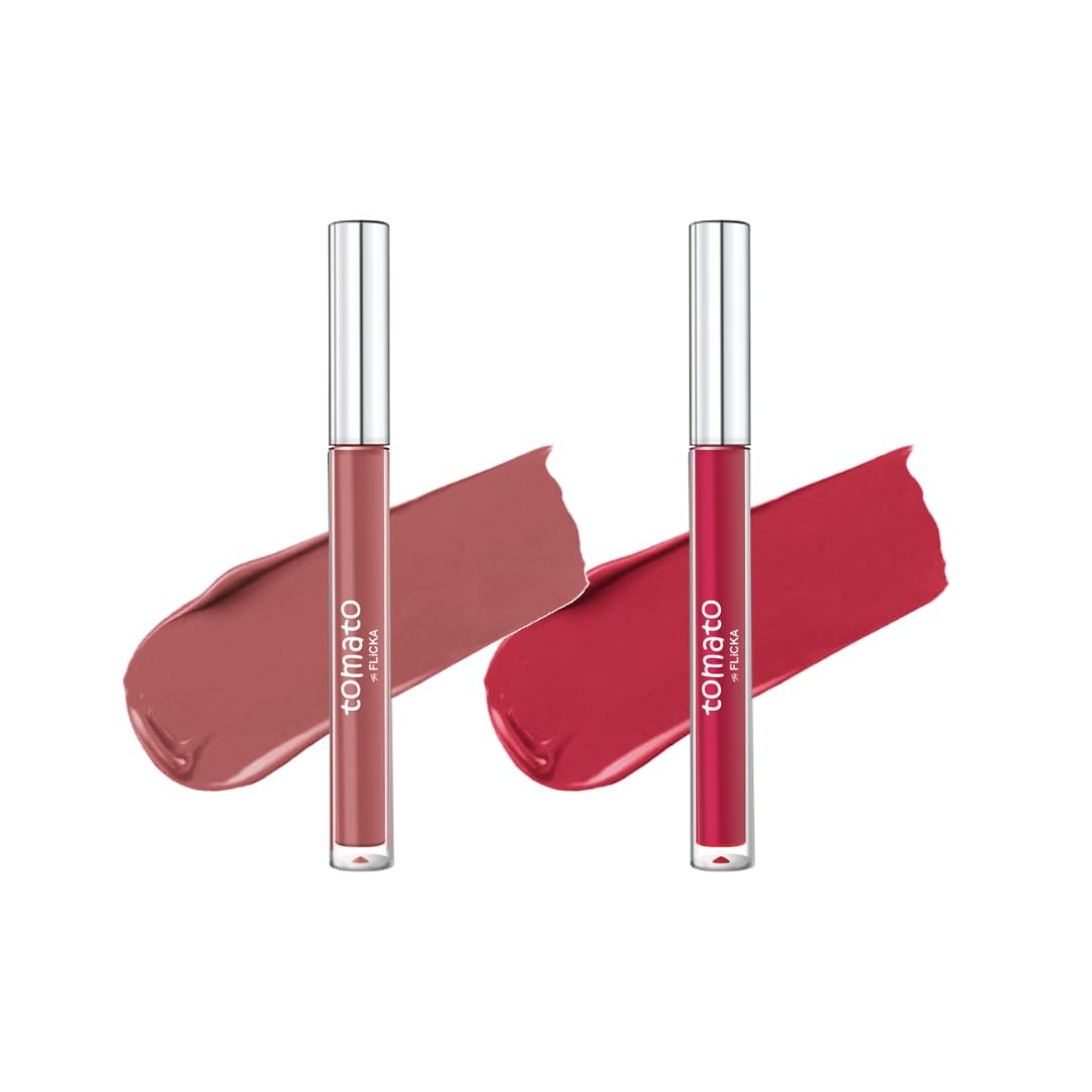 FLiCKA Tomato Liquid Matte Lipstick Transfer Proof, Smudge Proof, Non-Sticky, Creamy Lightweight, Shade 1 & Shade 3 Combo