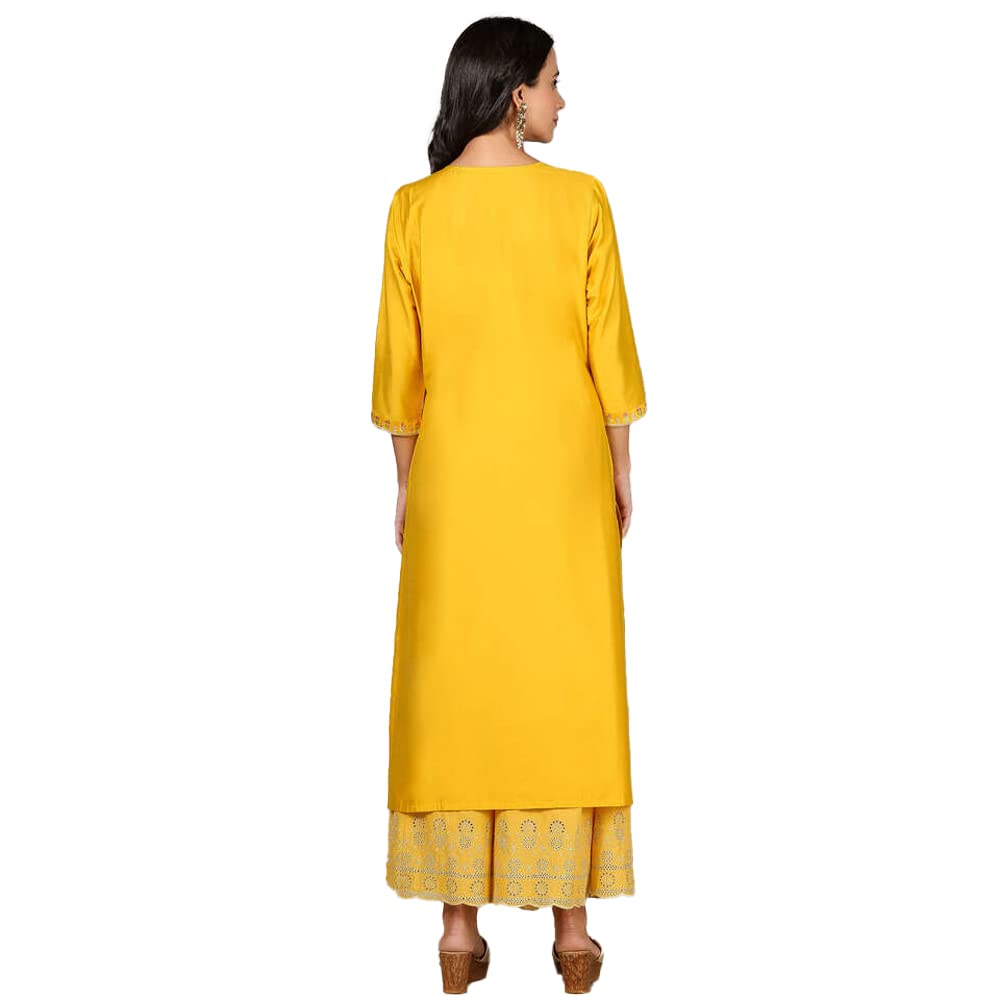 Kashish Women's  Viscose Embroidered Round Neck Straight Fit Kurta