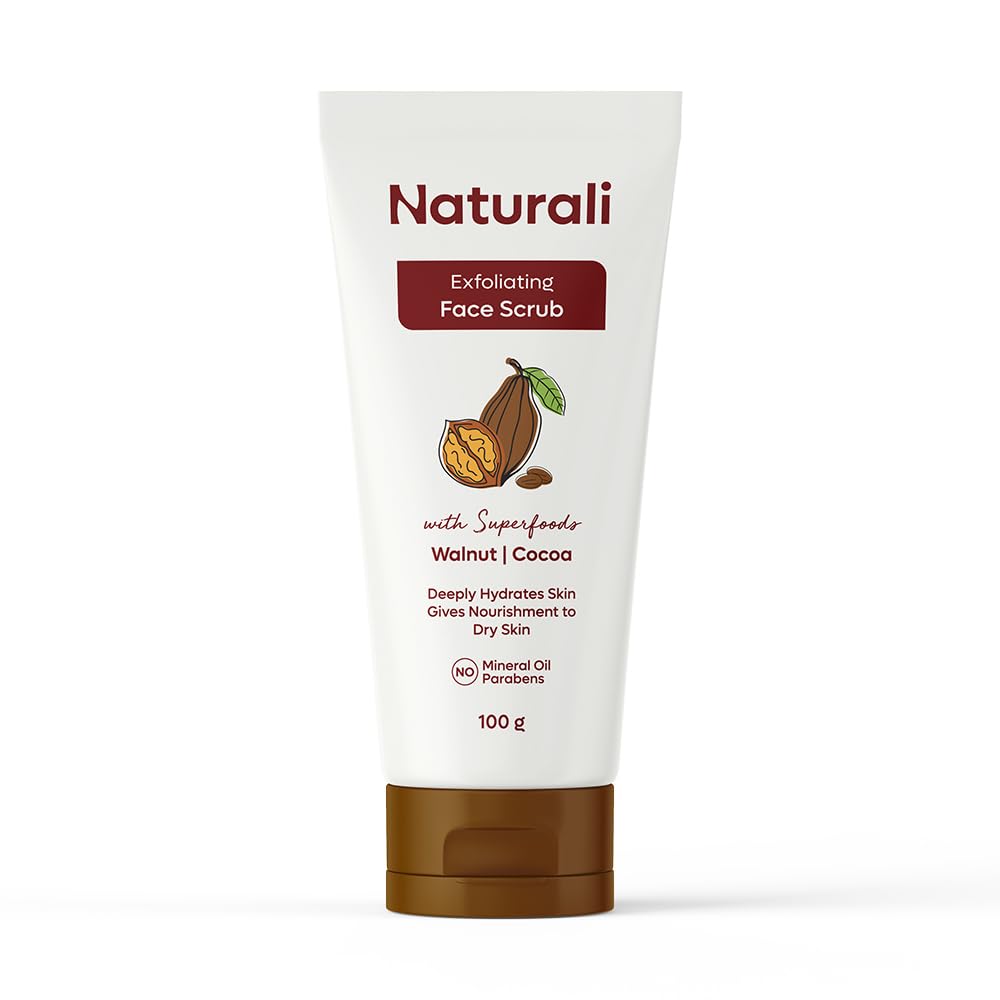 Naturali Exfoliating Face Scrub With Walnut & Cocoa | Deeply Hydrates Skin | Nourishes Dry Skin | Paraben & Mineral Oil Free | 100g