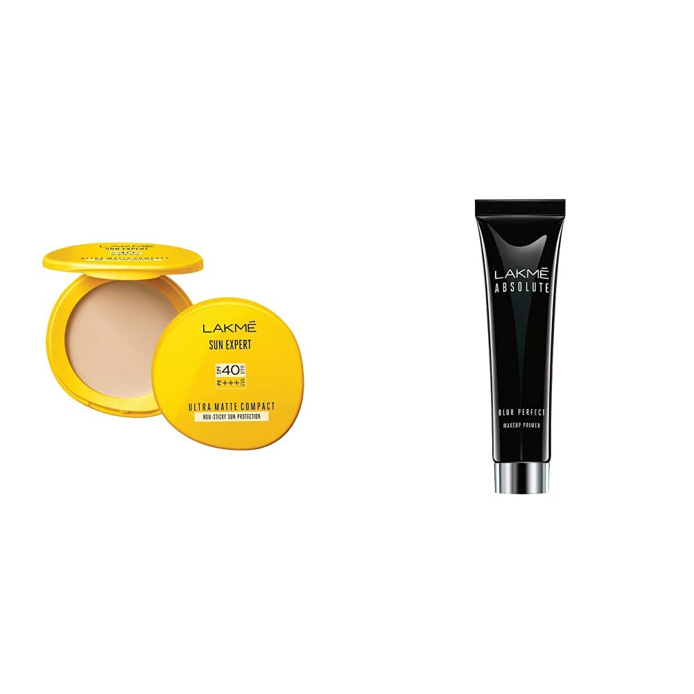 Lakme Sun Expert Ultra Matte SPF 40 PA+++ Compact, 7g and Lakme Absolute Blur Perfect Makeup Primer, Peach, 10 g