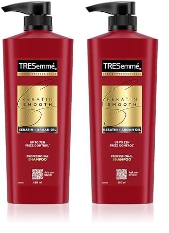 TRESemme Keratin Smooth Shampoo 580 ml|| With Keratin & Argan Oil for Straighter|| Shinier Hair - Nourishes Dry Hair & Controls Frizz|| For Men & Women (Pack of 2)