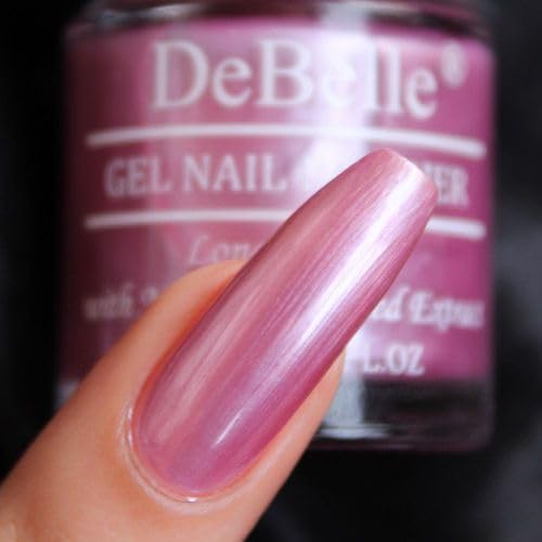 DeBelle Gel Nail Polish Roselin Fiesta (Metallic Rose Pink Nail Paint)|Non UV - Gel Finish |Chip Resistant | Seaweed Enriched Formula| Long Lasting|Cruelty and Toxic Free| 8ml