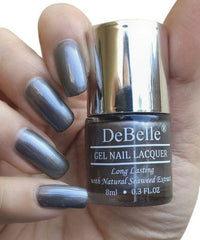 DeBelle Gel Nail Polish Polaris (Dark Metallic Grey Nail Paint)|Non UV - Gel Finish |Chip Resistant | Seaweed Enriched Formula| Long Lasting|Cruelty and Toxic Free| 8ml