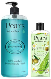 Pears Soft & Fresh Shower Gel SuperSaver XL Pump Bottle with 98% Pure Glycerine, 100% Soap Free and No Parabens, 750 ml & Pears Naturale Detoxifying Aloevera Bodywash,250 ml