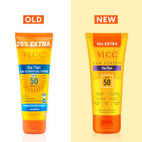 VLCC De-Tan SPF 50 PA+++ Sunscreen Gel Crème - 100g + 10g Extra | With Cucumber, Carrot, and Saxifraga Extracts | Enhances Glow, Protects from UVA, UVB Rays, and Help Reduce Dark Patches.