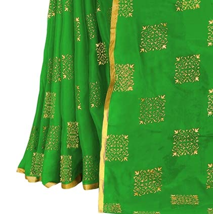 Rhey Women Foil Print Work Chiffon Saree With Blouse Piece