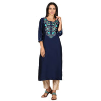 Kashish Women's  Viscose Embroidered Round Neck Straight Fit Kurta