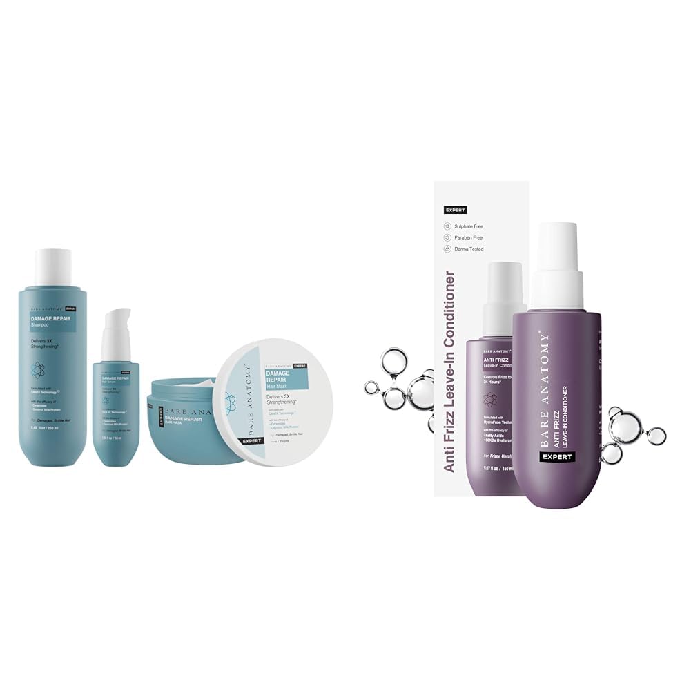 Bare Anatomy Damage Repair Shampoo + Hair Mask + Serum Kit, For Women and Men, 250 ml Anti Frizz Leave In Conditioner| Vegan | For Women and Men | Get Smoother, Healthy & Glossy Hair | 150ml