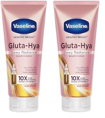 Vaseline Gluta-Hya Dewy Radiance Lotion for Face & Body | Gives Brighter Skin | Glutathione & Niacinamide Infused Moisturizer, 200ml (Pack of 2)