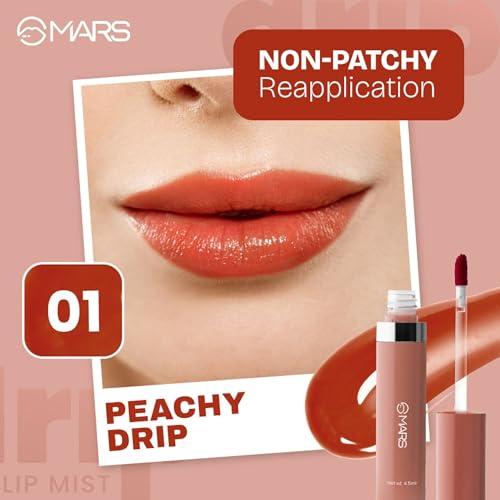 MARS Drip Lip Mist for Women (4.5 ml) (01-Peachy Drip) Reapplication 12 Shades Back to Basics Glossy Eyeshadow Palette with Free Applicator (14.4 gm) (Shade-01)