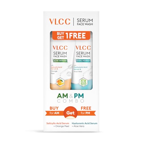 VLCC Salicylic Acid & Orange Peel Serum Facewash - 150 ml for Deep Pore Cleansing for AM | with Free Hyaluronic Acid & Aloe Vera Serum Facewash - 150 ml to Strengthen Skin Barrier for PM (B1G1)