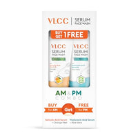 VLCC Salicylic Acid & Orange Peel Serum Facewash - 150 ml for Deep Pore Cleansing for AM | with Free Hyaluronic Acid & Aloe Vera Serum Facewash - 150 ml to Strengthen Skin Barrier for PM (B1G1)