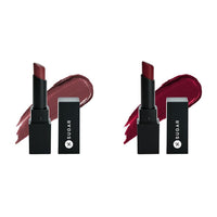 SUGAR Cosmetics - Nothing Else Matter - Longwear Matte Lipstick - 12 Teak Over (Purple Brown & SUGAR Cosmetics - Nothing Else Matter - Longwear Matte Lipstick - 14 Red Herring (Raspberry Pink