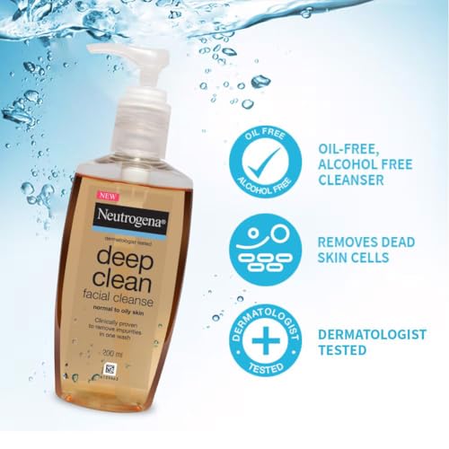 Neutrogena Deep Clean Gentle Facial Cleanser | 2x Glycerin & Cleansing Agent | Alcohol-Free | Dermatologist Tested | Normal to Oily Skin | For Men and Women | 200ml