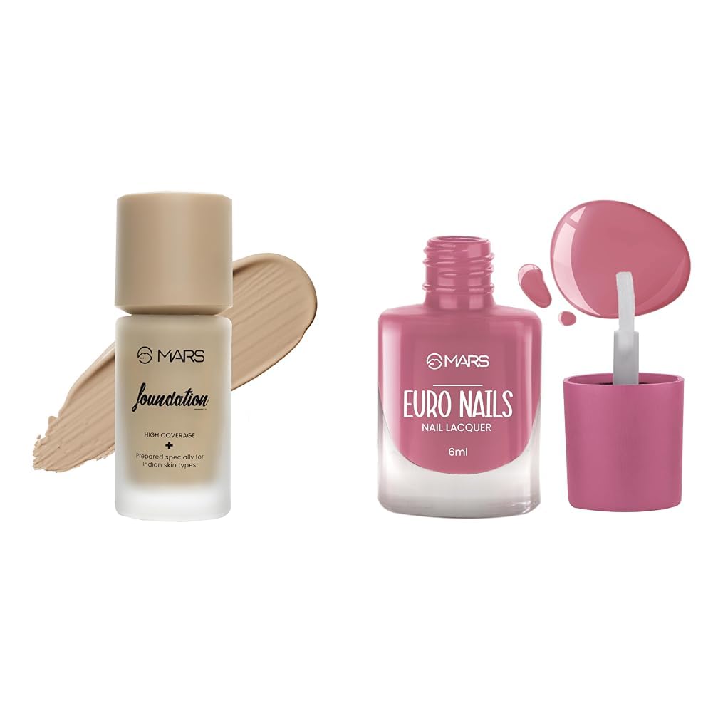 MARS High Coverage Liquid Matte Foundation | Blemish Free & Blendable Foundation For Makeup (40Ml) (Shade-04, All) EURO Nail Lacquer (6.0 ml) (Shade-14)