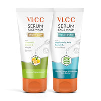 VLCC Vitamin C & Meyer Lemon Serum Facewash - 150 ml to Reduce Pigmentation & Brighten for AM | with Free Hyaluronic Acid & Aloe Vera Serum Facewash - 150 ml to Strengthen Skin Barrier for PM (B1G1)