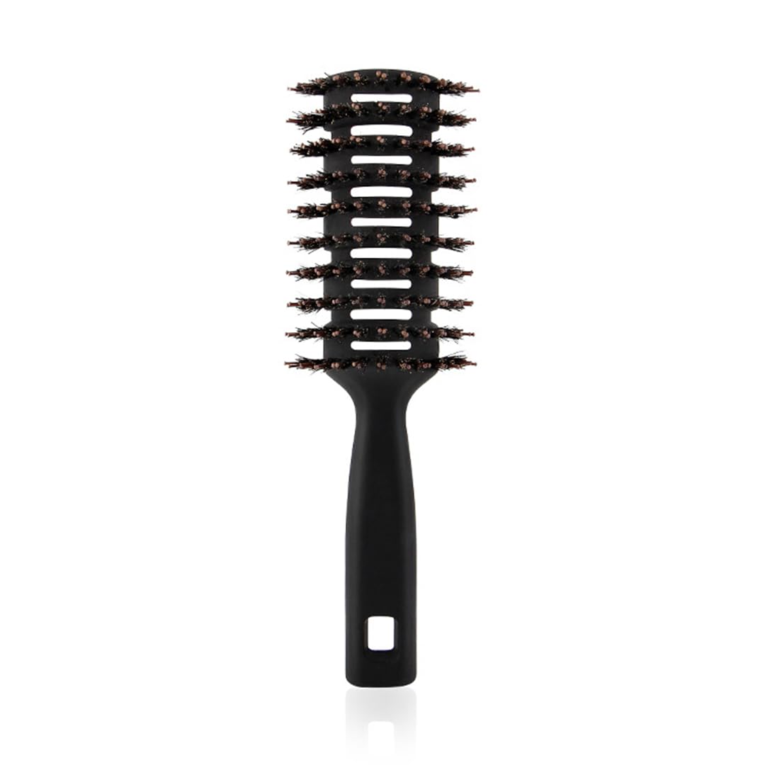 Rey Naturals Round Vented Hair Brush for men and women | Quick Drying & Pain Free Detangling | hair care products | Hair comb | Flexible Nylon Bristles (Black)