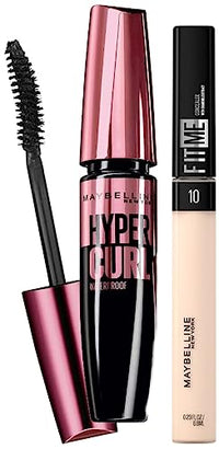 Maybelline New York Fit Me Concealer,10 Light, 6.8ml And Maybelline New York Hypercurl Mascara Waterproof, Black, 9.2ml