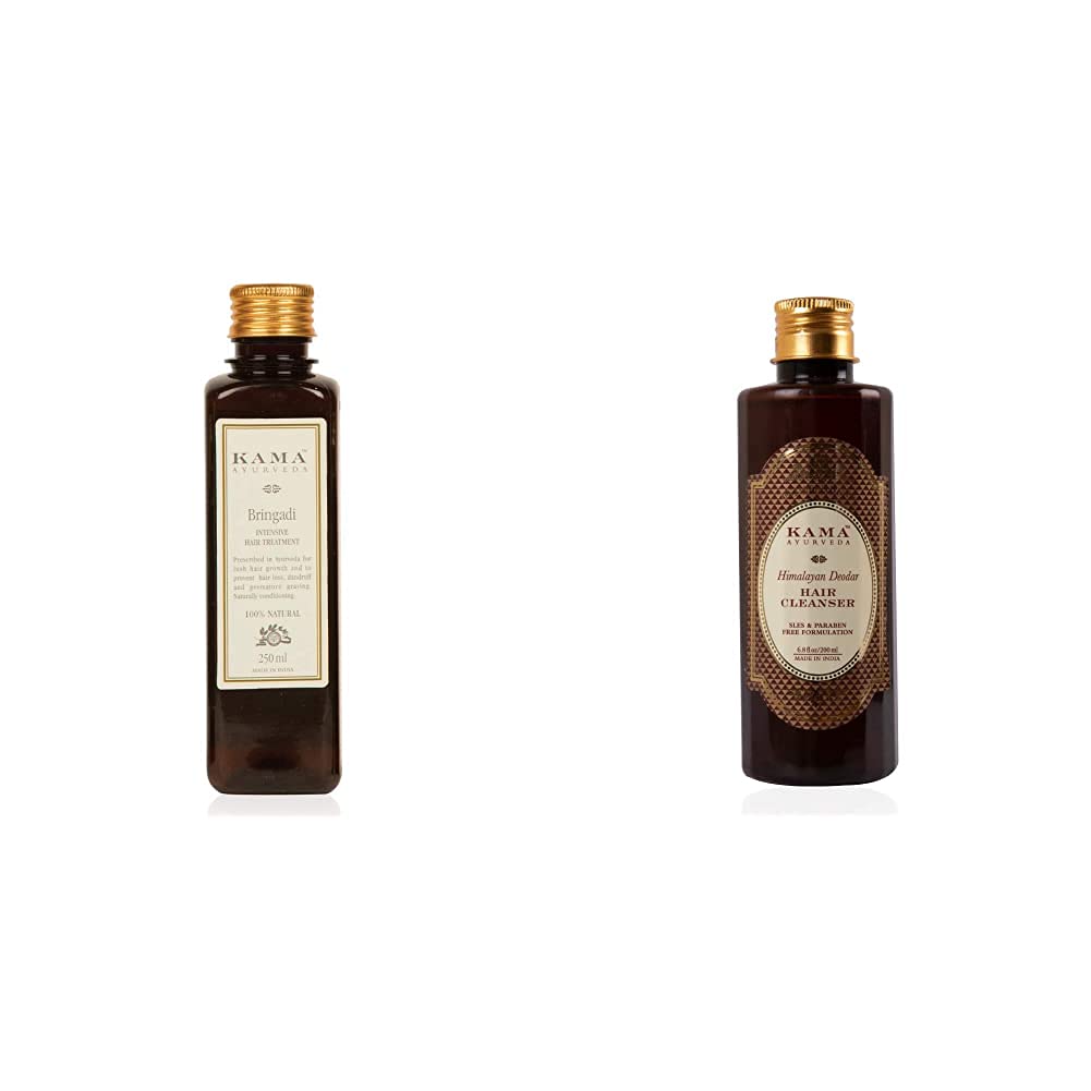 Kama Ayurveda Bringadi Intensive Hair Treatment Oil, 8.4 Fl Oz & Kama Ayurveda Himalayan Deodar Hair Cleanser (Shampoo), 200ml