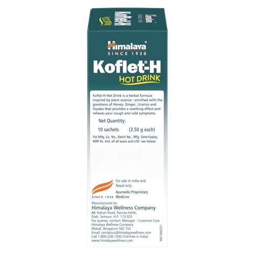 Himalaya Koflet-H Hot Drink | Ginger Flavor | Pack of 10 Sachets | Relief from Cough and Cold Symptoms | Contains Honey | Has Goodness of Herbs