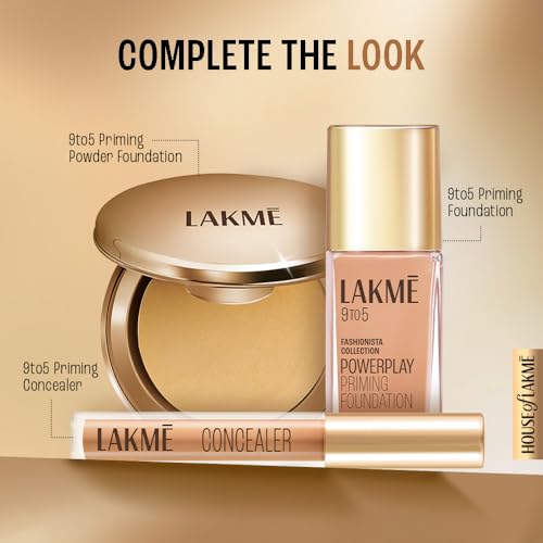 LAKMÉ 9 To 5 Primer With Matte Powder Medium Coverage All Skin Foundation Compact, Silky Golden, 9G