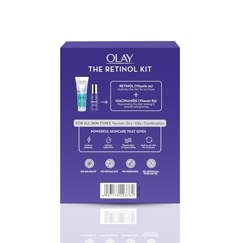 Olay Retinol Kit For Overnight Repair | Retinol Serum With Free Cleanser | Plumper, Younger Looking Skin | 24H Hydration | Fragrance Free | Normal, Oily,Dry,Combination Skin |Pack Of 2