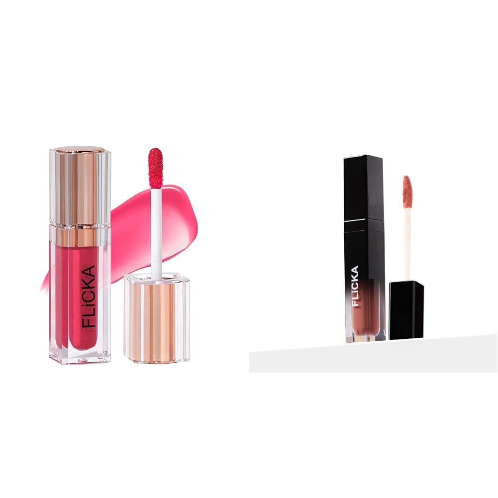 FLiCKA Shimmery Affair Lip Gloss 6 Gin Baby Pink 5ml Set and Attack Liquid Matte Lipstick For Women| Transfer Proof, Smudge Proof, NonSticky, Creamy Lightweight Lipstick For Women, 19 Drip Drop, 7ml