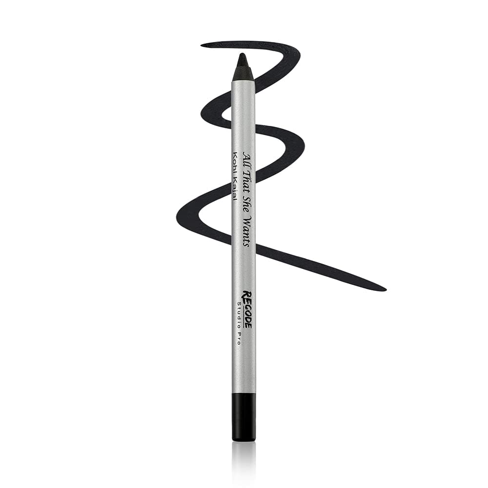 Recode Black Kohl Kajal Pencil All That She Wants 1.20 GMS|Waterproof,Smudgeproof|Darkest Black|One Stroke Smooth Glide|Long-lasting