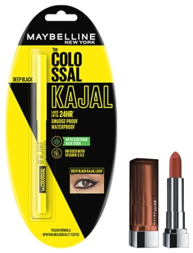 Maybelline New York Matte Lipstick, Intense Colour, 673 Midtown Pink, 3.9g & Maybelline New York Colossal Kajal, Intense Colour, Waterproof, Long lasting 24Hrs Stay, Black, 0.35g