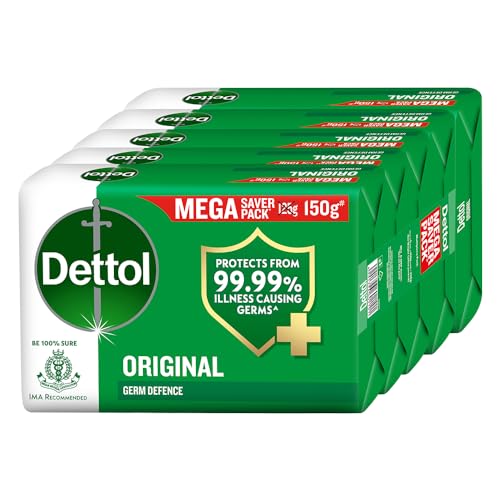 Dettol Original Germ Protection Bathing Soap Bar (750gm) | Kills 99.99% germs, 150 - Pack of 5 (packaging may vary)