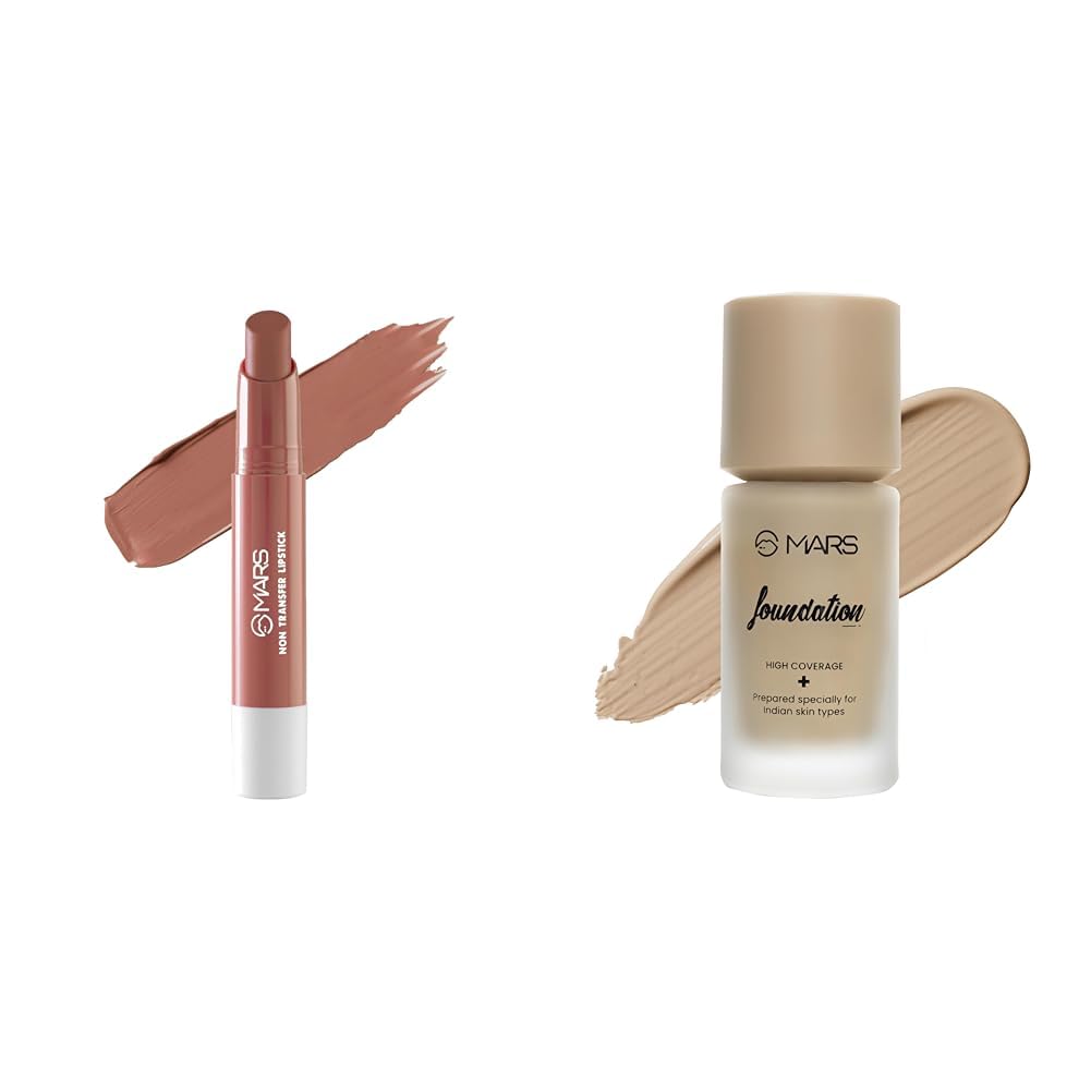 MARS Matte Super Stay LipstickWaterproof Lipstick for Women (2.6 gm) (11-QUEEN) High Coverage Liquid Matte Foundation | Blemish Free & Blendable Foundation For Makeup (40Ml) (Shade-04, All)