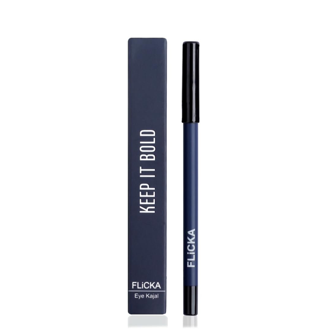 FLiCKA Keep It Bold Kajal | Waterproof, Smudgeproof, Intense Kajal, Long-lasting Formula upto 18hrs, 01 Dark Blue, 1.2 g