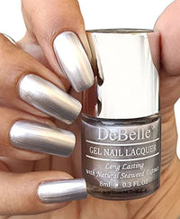DeBelle Gel Nail Polish Chrome Silver (Metallic Silver Nail Paint)|Non UV - Gel Finish |Chip Resistant | Seaweed Enriched Formula| Long Lasting|Cruelty and Toxic Free| 8ml