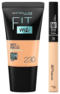 Maybelline New York Fit Me Matte+Poreless Liquid Full Coverage Foundation For Oily Skin oil Tube,230 Natural Buff,18Ml And New York Fit Me Full Coverage Concealer,20 Sand,6.8Ml,Pack Of 1
