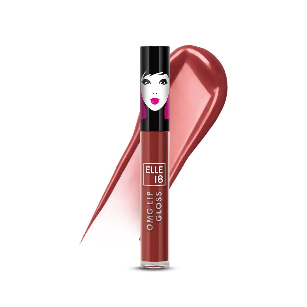 Elle 18 OMG Lip Gloss, Glossy Finish, Brownie Babe, Non-sticky Formula, Light-weight, Moisturising, Infused with Rapeseed and Jojoba Oil, Full Coverage| 2.5ml