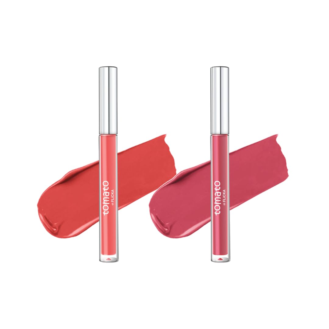 FLiCKA Tomato Liquid Matte Lipstick Transfer Proof, Smudge Proof, Non-Sticky, Creamy Lightweight Shade 7 & Shade 10 Combo