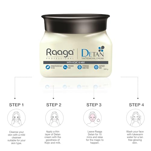 Raaga Professional De-Tan Pack | Tan Removal Cream with Kojic and Milk | Dermatologically Tested, Peroxide Free, Hydroquinone Free, Sulphate Free (500 gm) (Pack of 4)
