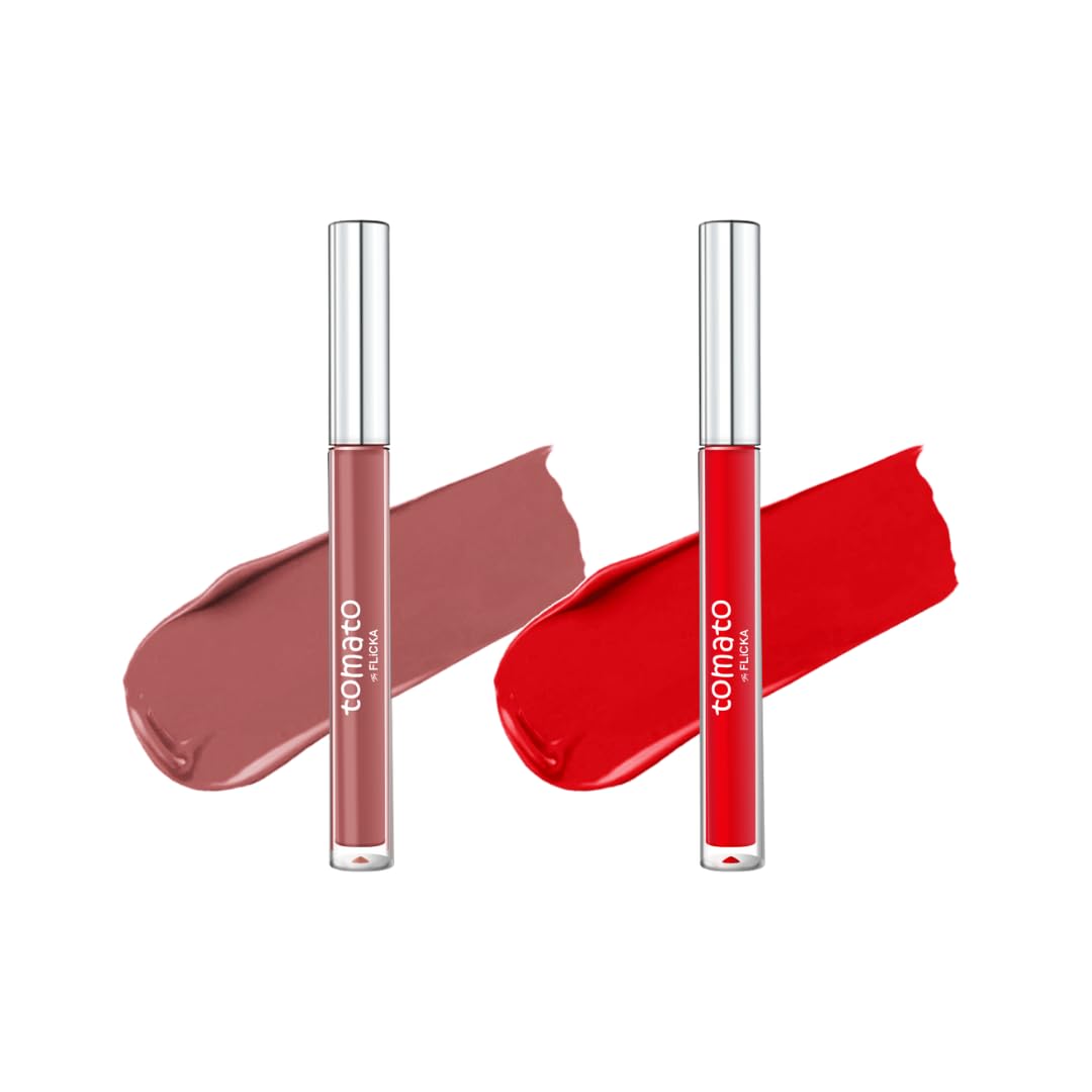 FLiCKA Tomato Liquid Matte Lipstick Transfer Proof, Smudge Proof, Non-Sticky, Creamy Lightweight, Shade 1 & Shade 9 Combo