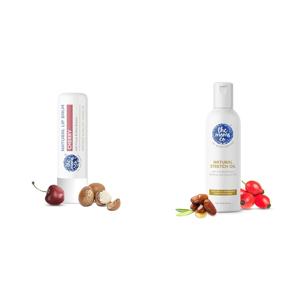 The Moms Co. Natural Cherry Lip Balm I Shea & Cocoa Butter(5gm) (Cherry). Natural Stretch Oil to Reduces stretch marks for women| Australia-Certified Toxin-Free Stretch Mark Oil- 100 ml
