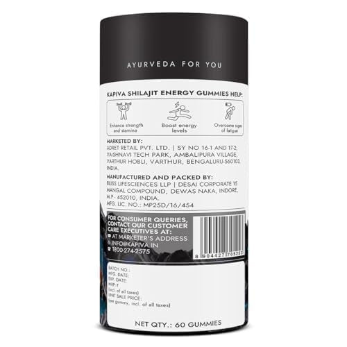 Kapiva Himalayan Shilajit/Shilajeet Gummies | 225mg Shilajit/Gummy | Ginger Honey Flavour | NABL-Certified Shilajit Gummy | Boosts Energy Levels, Endurance & Stamina | No Added Sugar | Gelatin Free | 60 Gummies