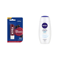 Nivea Lip Balm, Fruity Blackberry Shine, 4.8g & Shower Gel, Crème Soft Body Wash, Women, 250ml
