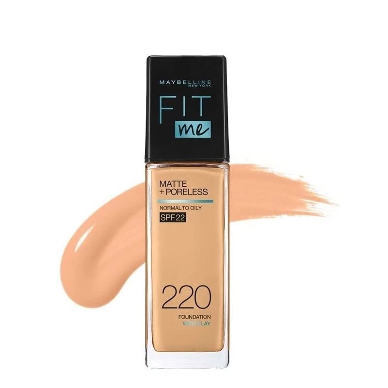 Maybelline New York Fit Me Matte+Poreless Liquid Foundation Medium Coverage For Oily Skin, 220 Natural Beige, 30Ml