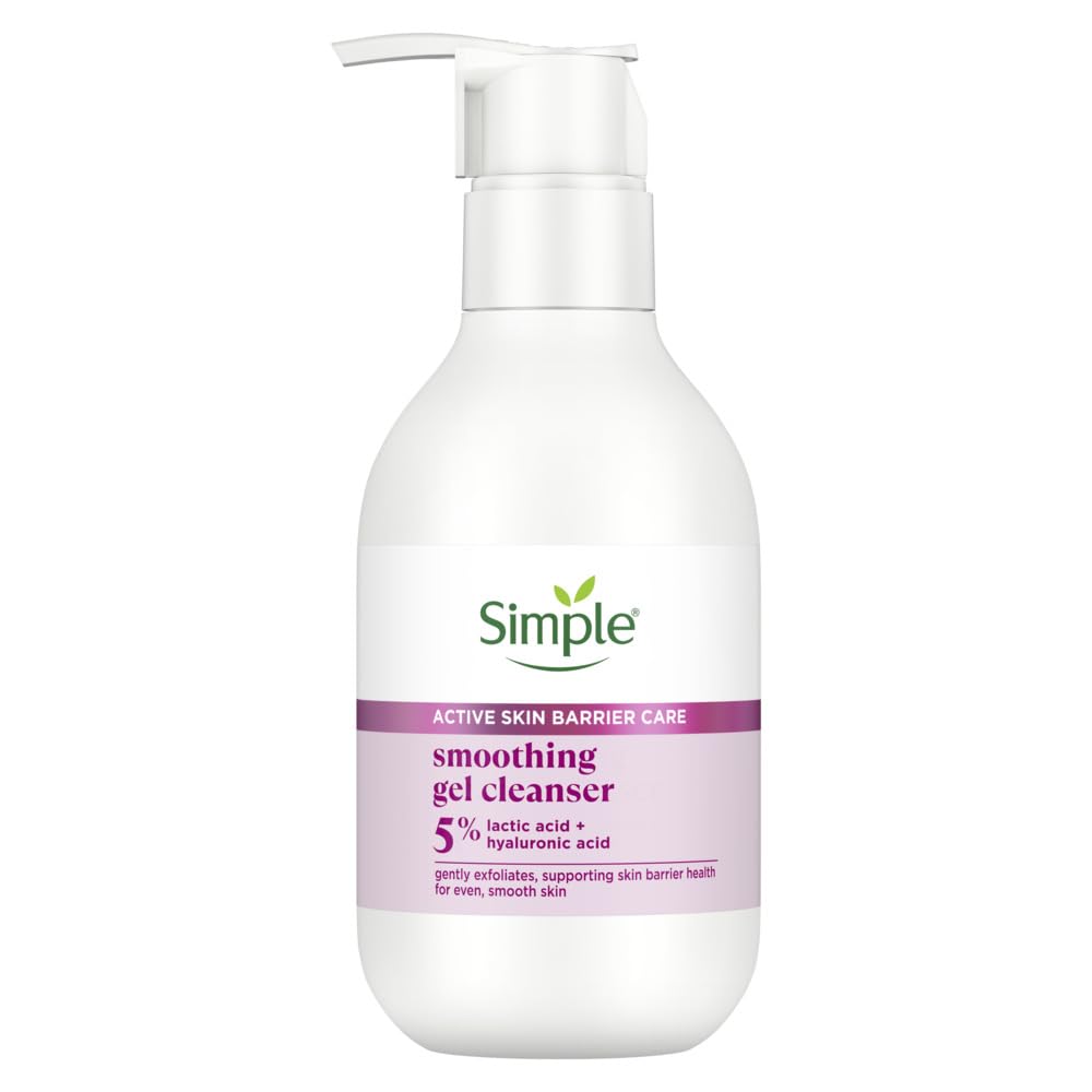 simple Active Skin Barrier Care Smoothing Gel Face Cleanser 150Ml With 5% Lactic Acid,Hyaluronic Acid&Ceramide Boosters|Gentle Exfoliating Face Wash For Brighter,Even-Tone,Smoother Skin,For Women&Men