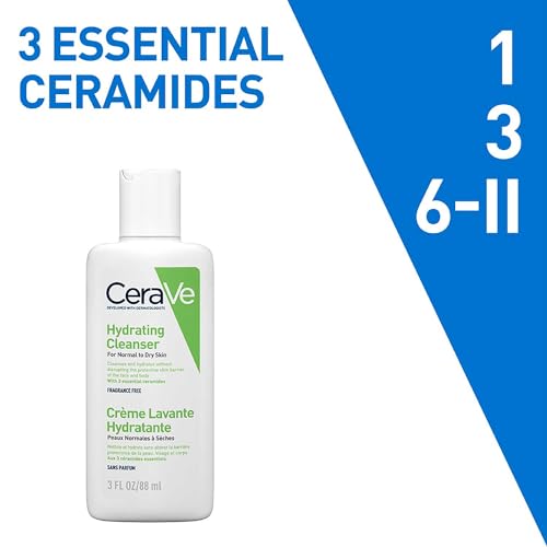 CeraVe Hydrating Cleanser For Normal To Dry Skin (88ml) - Non-Foaming Face Wash with Hyaluronic Acid And Ceramides | Non-Comedogenic, Non-Irritating And Fragrance-Free Cleanser