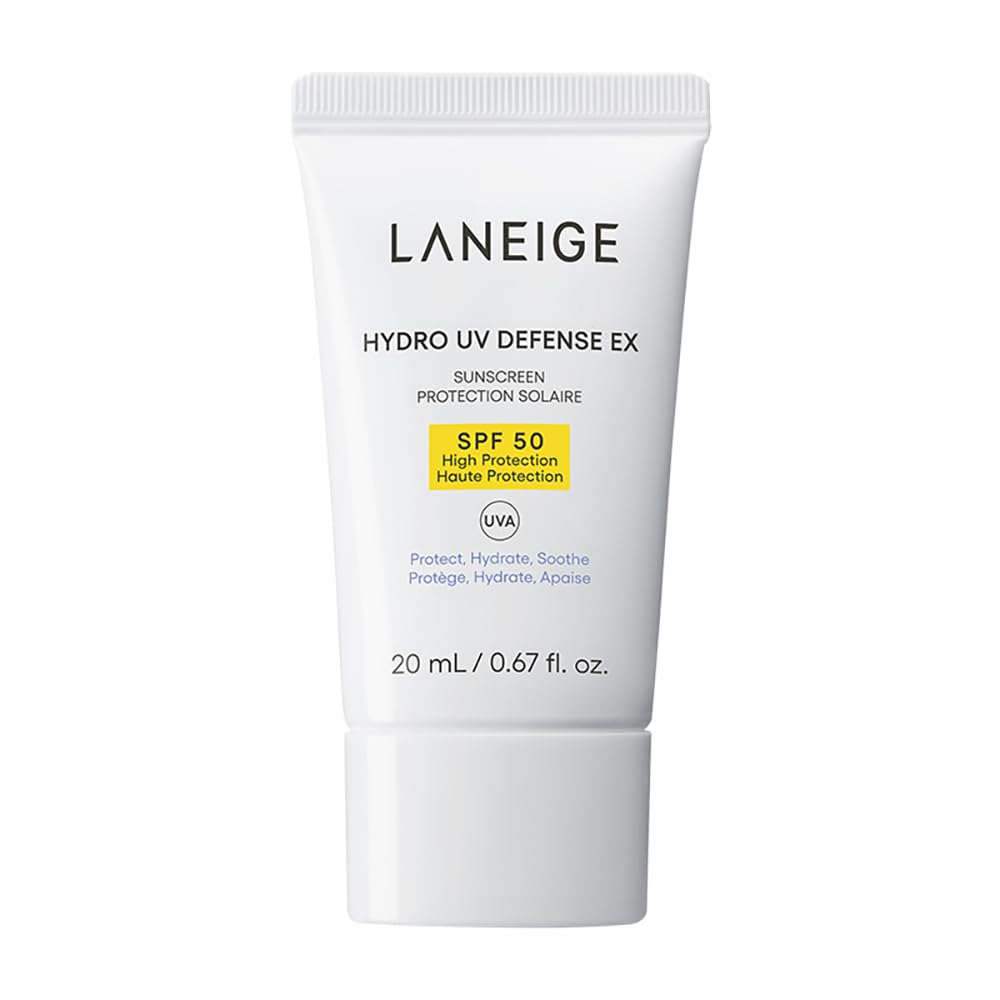 LANEIGE Hydro UV Defense Sunscreen EX SPF 50+ | Broad Spectrum | Moisture Based Sunscreen | Light & Non-Greasy | No White Cast | Soothing Hydration | Suitable for All Skin | For Men & Women | 20ml