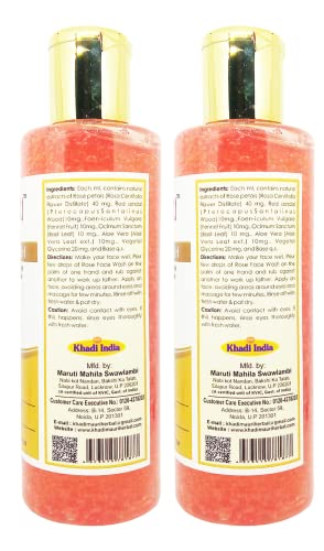 Khadi Mauri Herbal Rose Face Wash | Nourishing & Acne-Reducing | Removes Dirt, Impurities & Excess Oil | Smooth & Radiant Skin | Natural & Chemical-Free | Made with Rose Petals |Pack of 2 | 420 ml