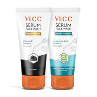 VLCC Vitamin C & Charcoal Serum Facewash - 150 ml for Oil Control & Brightening for AM | with Free Hyaluronic Acid & Aloe Vera Serum Facewash - 150 ml to Strengthen Skin Barrier for PM (B1G1)