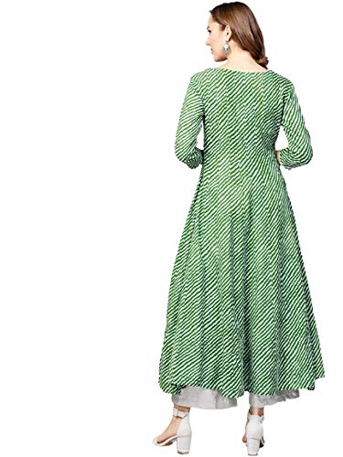 YUFTA Women Green & White Lehariya Print A-Line Kurta