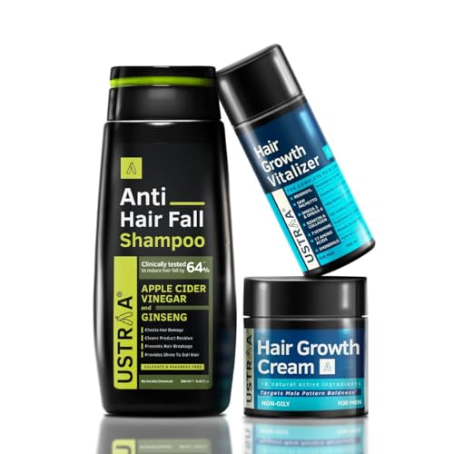 Ustraa Hair Growth Kit (Anti Hair fall Shampoo 250ml, Hair Growth Vitalizer 100ml & Hair Growth Cream 100g)- Controls Hair Fall, Boosts Hair Growth, For All Hair Types
